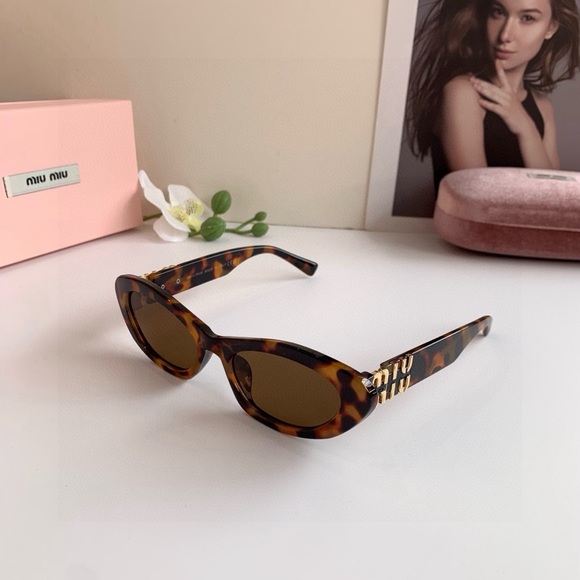 Miu Miu Accessories - 100% Authentic NWT Miu Miu Oval Sunglasses Tortoise Shell Gold Logo